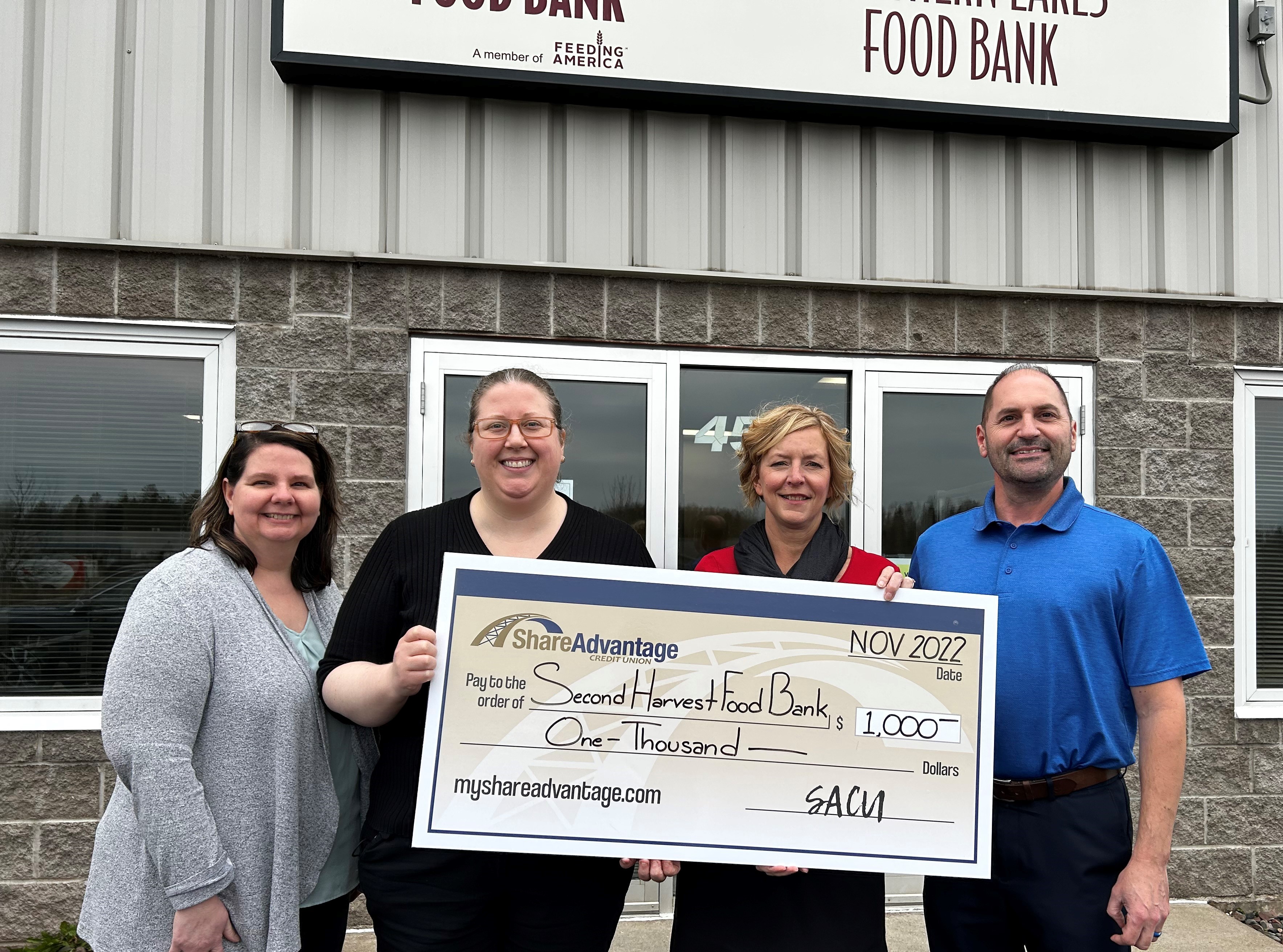 2022 Share Advantage Credit Union Duluth, MN donation to Second Harvest Northern Lakes Food Bank